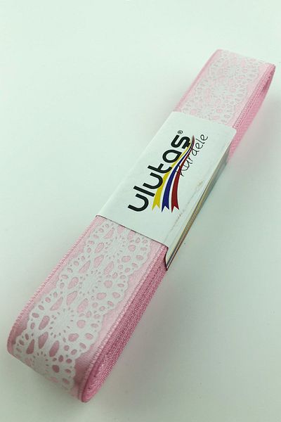 Hayalperest boncuk Panglică Satin Roz Alb Motivată 2,5 Cm