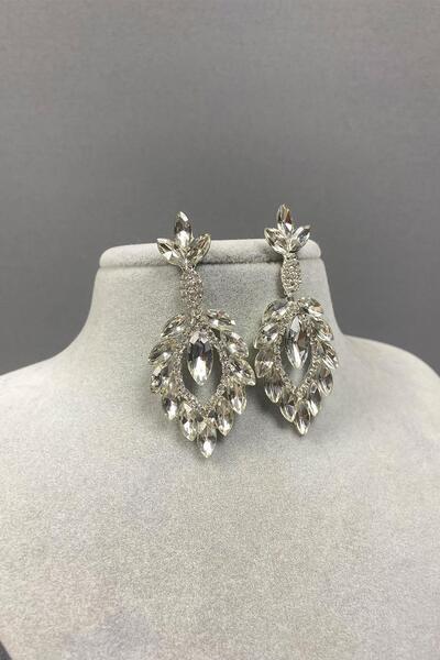 Hayalperest boncuk Mekik Duru Yaprak Desenli Taşlı Abiye Küpe