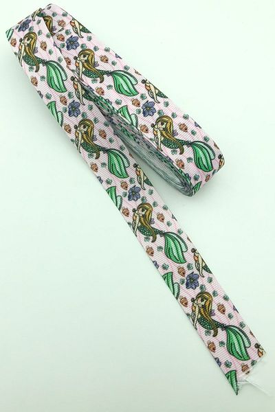 Hayalperest boncuk Panglică Grosgrain Imprimată Sirenă Roz 10 Mt