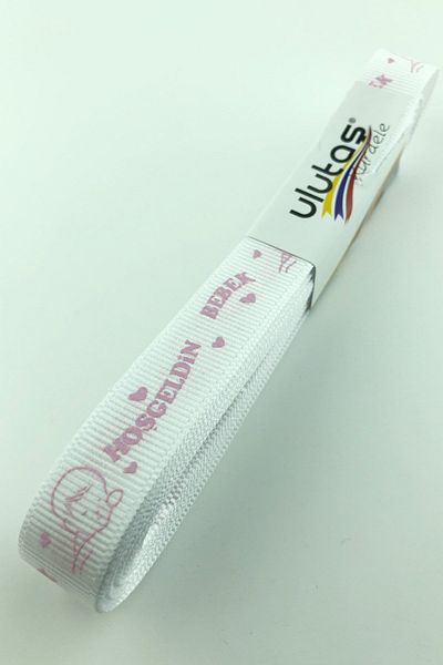 Hayalperest boncuk Λευκό Ροζ Welcome Baby Printed Grosgrain Κορδέλα 1,5 εκ