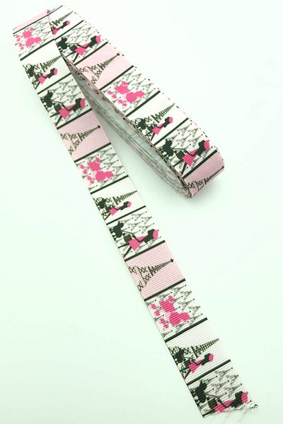 Hayalperest boncuk Panglică Grosgrain Imprimată Roz Eiffel 10 Mt