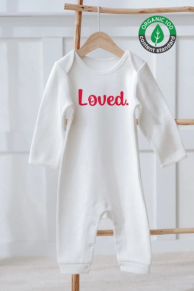 Lilabio Valentine's Day Themed 100% Organic Cotton Long Sleeve Baby Romper - Loved