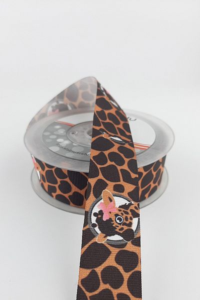 Hayalperest boncuk Καφέ Καμηλοπάρδαλη Μοτίβο Grosgrain Κορδέλα 2,50 cm 20 Mt