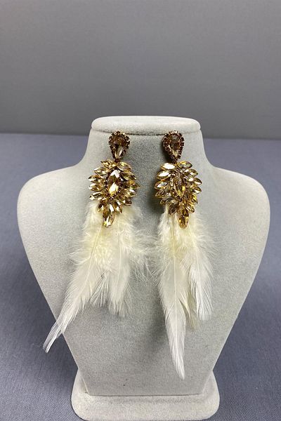 Hayalperest boncuk Most Stylish Honey Color Feathered Prom - Special Invitation and Wedding Evening Dress Earrings