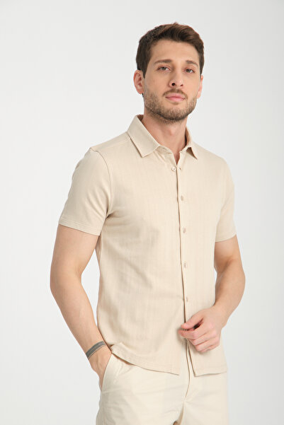 Frappoli Ανδρικό μπεζ Lucero 100% βαμβακερό που δεν παραμένει λεπτή αθλητική μπλούζα με λαιμόκοψη πόλο