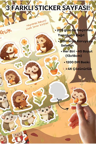 GUGUK Hedgehog Forest Sticker Leaves Set