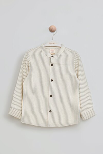 Bombili Striped Shirt Elastic Waist Trousers Hooded Coat Combination 3-Piece Boy's Set