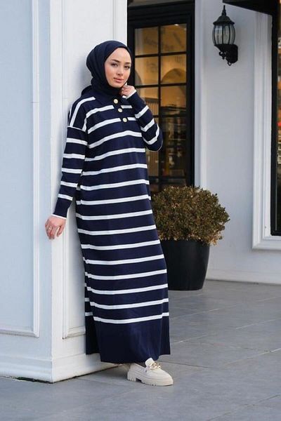 STİLZERAFET Rochie tricotată cu nasturi cu gât polo