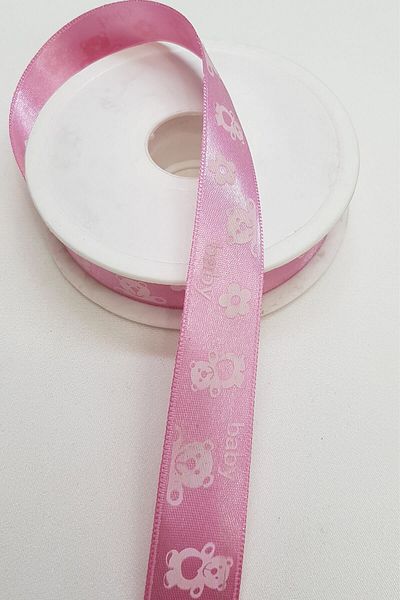 Hayalperest boncuk Panglică de satin imprimată pentru bebeluși roz 2,5 cm