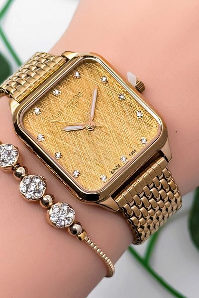 Lee Cooper Lc07957.110 - Gold Color 3Atm Waterproof Women's Wristwatch with Steel Band and Case