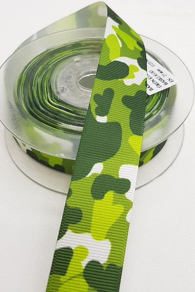 Hayalperest boncuk Πράσινη Καμουφλάζ Εμπριμέ Grosgrain Κορδέλα 2,5cm
