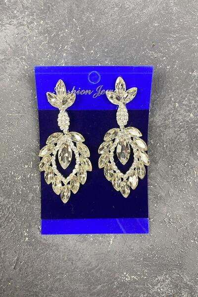 Hayalperest boncuk Mekik Duru Yaprak Desenli Taşlı Abiye Küpe