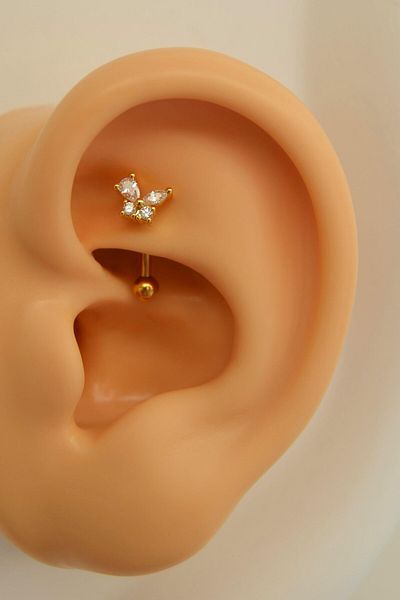 Sacce Scarves&Accessories Stone Detailed Butterfly Patterned Steel Rook Piercing - Eyebrow Navel Lobe Compatible