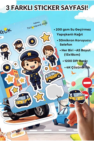 GUGUK Children's Policemen Sticker Leaves Set