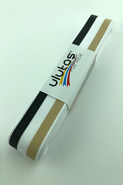 Hayalperest boncuk Κορδέλα Grosgrain 10 Mt - Μαύρη μπεζ γραμμή με στάμπα
