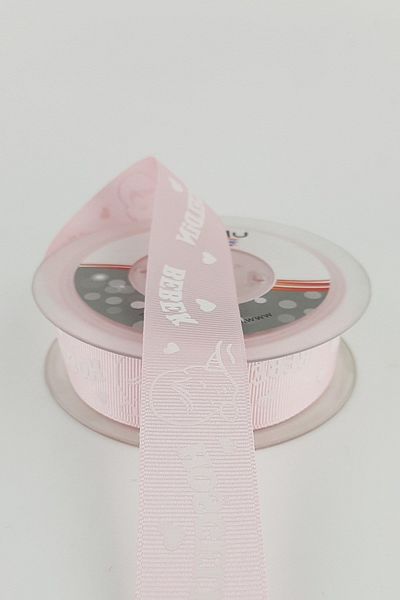 Hayalperest boncuk Ανοιχτό ροζ Welcome Baby Printed Grosgrain Κορδέλα 2,50 cm 20 m