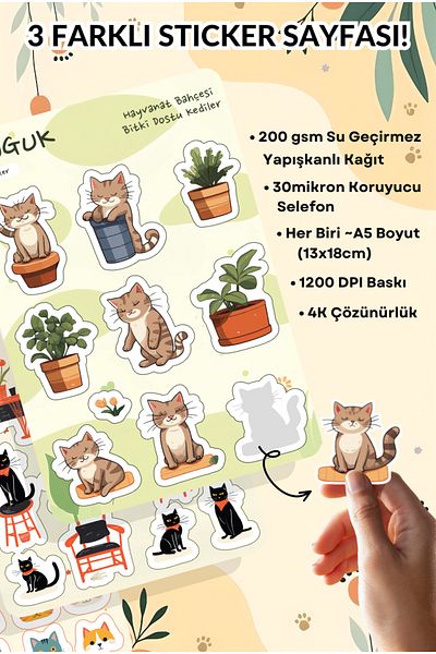 GUGUK Cute Cats Sticker Leaves Set