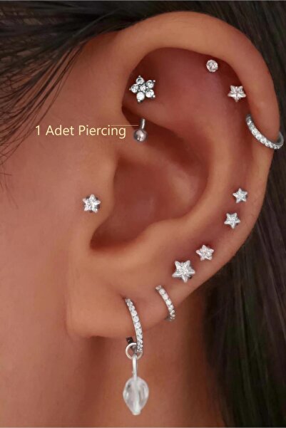 Sacce Scarves&Accessories Taşlı Çiçekli Çelik Rook Piercing Daith Helix Kaş Göbek Lob Uyumlu Piercing