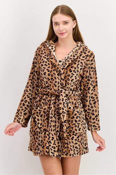 Brave Soul Women Animal Print Belted Sleepwear Gown, Multicolor