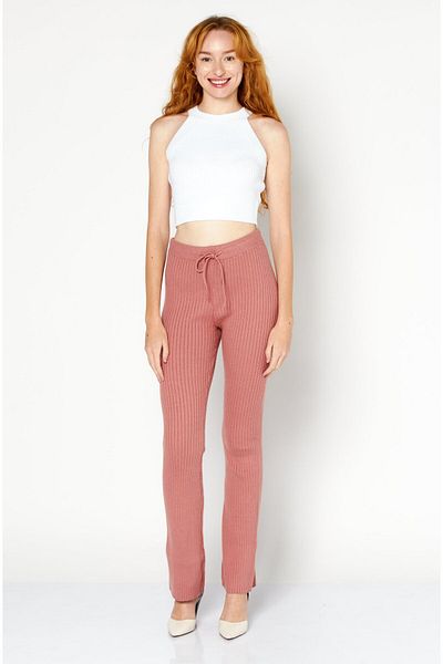 NA-KD Women Regular Fit Textured Trouser, Blush