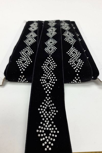 Hayalperest boncuk Black Diamond Pattern Stoned Velvet Strip