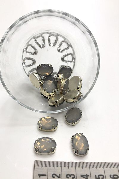Hayalperest boncuk Matte Gray Oval Sewing Stone 10 Pieces