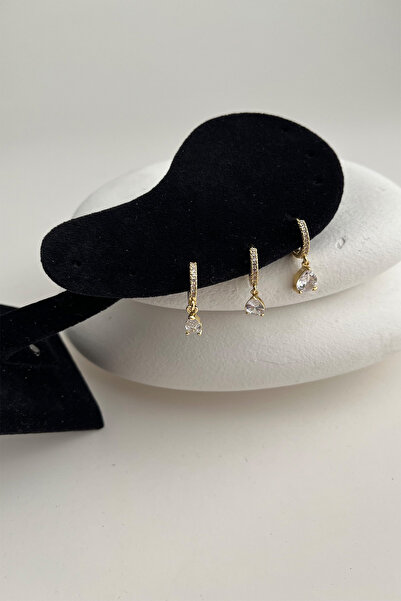 Modex Oval Taşlı Üçlü Halka Küpe