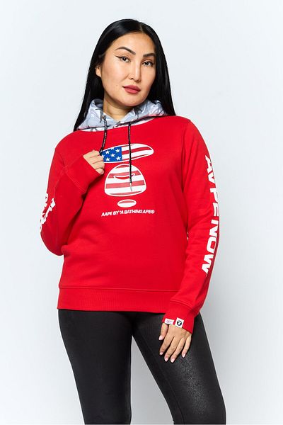 Aape By A Bathing Ape Women Graphic Long Sleeve Hooded Sweatshirts, Red