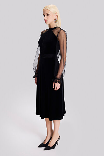 Naramaxx Transparan Detaylı Kadife Elbise
