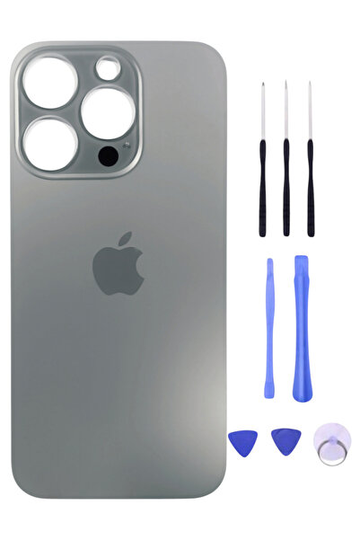 indirimplus iPhone 15 Pro Arka Kapak Pil Kapağı Cam Ürün NATUREL TİTANYUM REN...