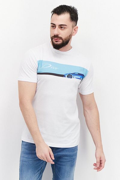 BUGATTI Men Crew Neck Short Sleeve Graphic T Shirt, White Combo