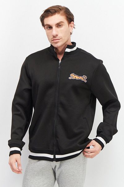 Le tigre Men Full Zip Long Sleeve Patch Logo Sweatshirt, Black