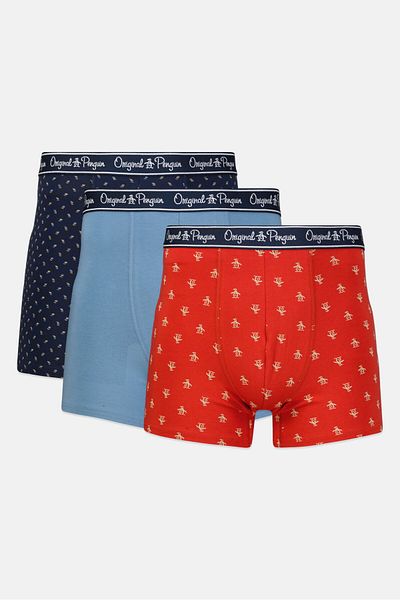 Original Penguin Men 3 Pieces Allover Print Boxer Briefs, Navy/red/steel Blue