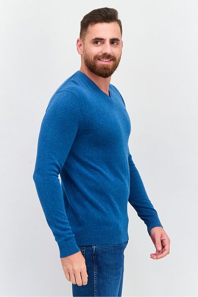 Esprit Men V Neck Textured Sweater, Blue