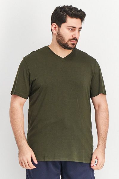 Kenneth Cole Men V-Neck Short Sleeves Plain T-Shirt, Dark Green