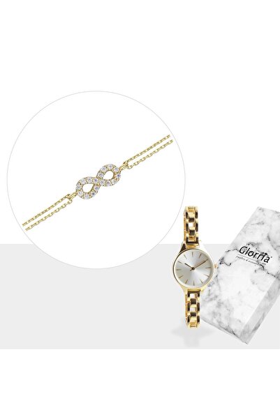 Glorria Altın Sonsuzluk Bileklik - Saatli Hediye Seti - Cm0070-hs