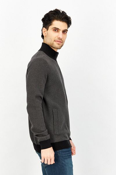 CELIO Men Mock Neck Textured Long Sleeves Sweatshirt, Black/grey