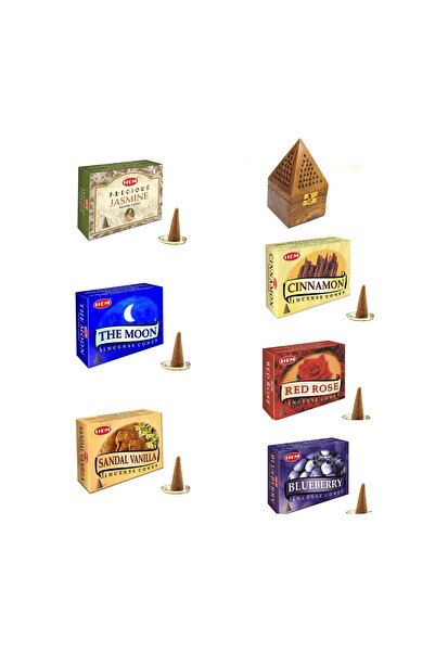 İkizler Hem 6 paket konik tütsü 1 adet ahşap piramit tütsülük