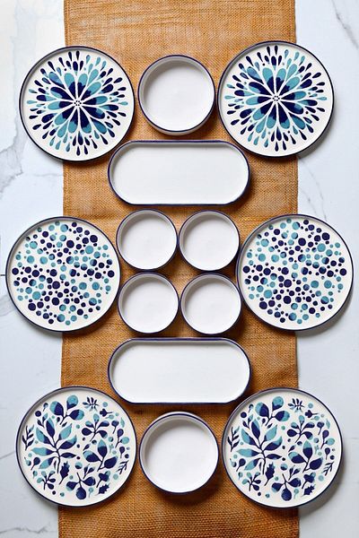 Kitchen Life Blue Ethnic Breakfast Set for 6 People - 14 Piece Luxury Presentation Set Plate