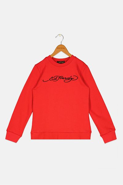 Ed Hardy Kids Boy Embroidered Long Sleeve Sweatshirt, Red