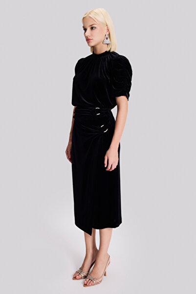 Naramaxx Aksesuar Detaylı Midi Boy Kadife Etek