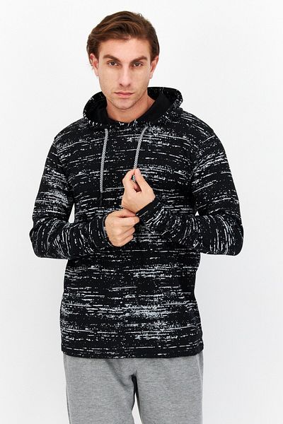 Modern Culture Men Hooded Long Sleeve Textured Sweatshirt, Black/white