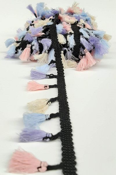 Hayalperest boncuk Blue Powder Cream Cotton Fringe Tassel