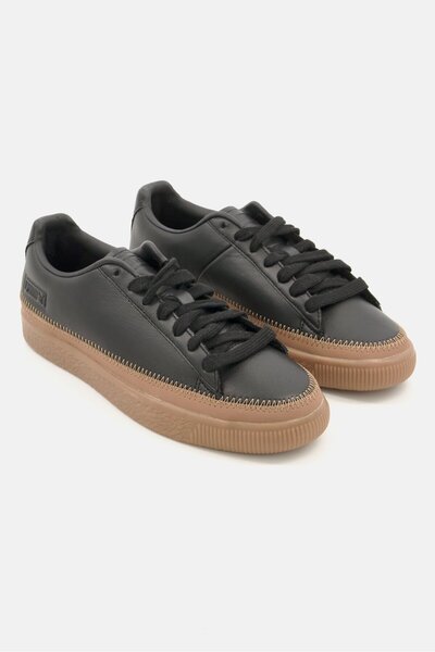 Puma Kids Boy Basket Trim Lace Up Outdoor Shoes, Black