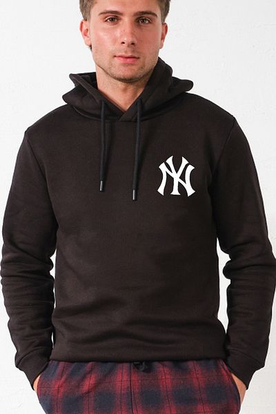Blah Hanorac pentru bărbați din fleece pentru bărbați, cu glugă, cu imprimeu New York