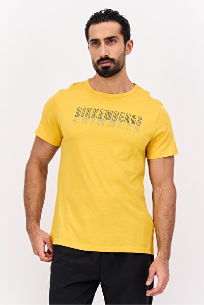 Bikkembergs تي شيرت رجالي مطبوع بأكمام قصيرة ورقبة دائرية، باللون الأصفر
