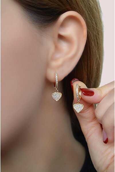 Sacce Scarves&Accessories Kalp Sallantılı Minimal Halka Küpe Kalpli Lob Kıkırdak Helix