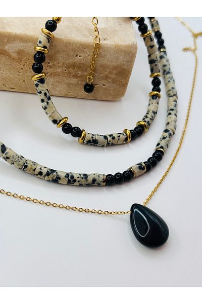 By Song Aksesuar Obsidian, Spotted Jasper Natural Stone Kokue Bracelet Set