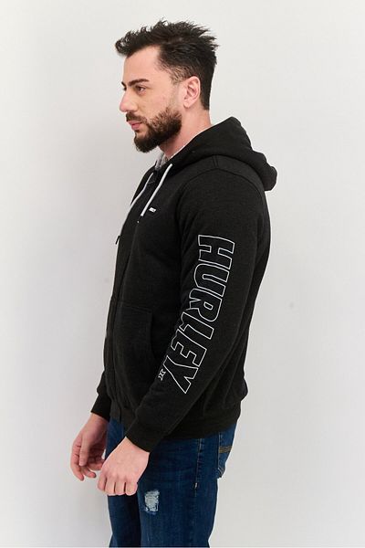 Hurley Men Hooded Long Sleeve Brand Logo Sweatshirt, Black