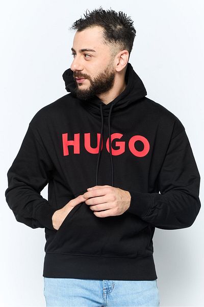 Hugo by Hugo Boss Men Brand Logo Long Sleeves Hooded Sweatshirt, Black